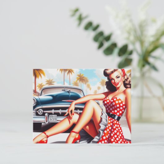 Retro Girl Classic Button Up Postkarte (Stehend Vorderseite)