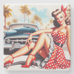 Retro Girl Classic Button Up Steinuntersetzer