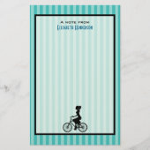 Retro Girl Cyclist Silhouette Briefpapier (Vorderseite)