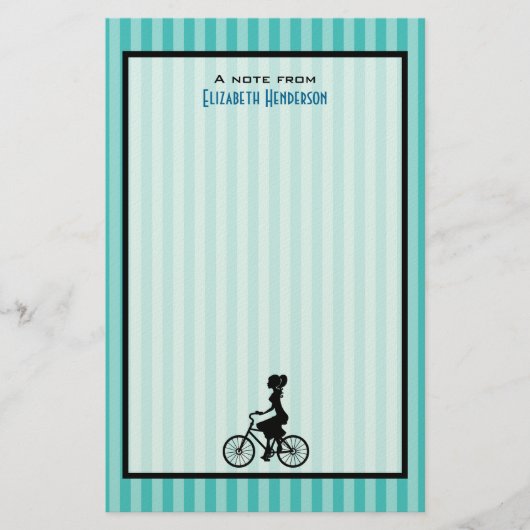 Retro Girl Cyclist Silhouette Briefpapier (Vorderseite)
