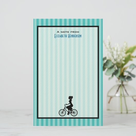Retro Girl Cyclist Silhouette Briefpapier (Stehend Vorderseite)