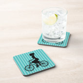 Retro Girl Cyclist Silhouette Getränkeuntersetzer (Rechte Seite)