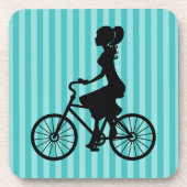Retro Girl Cyclist Silhouette Getränkeuntersetzer (Vorderseite)