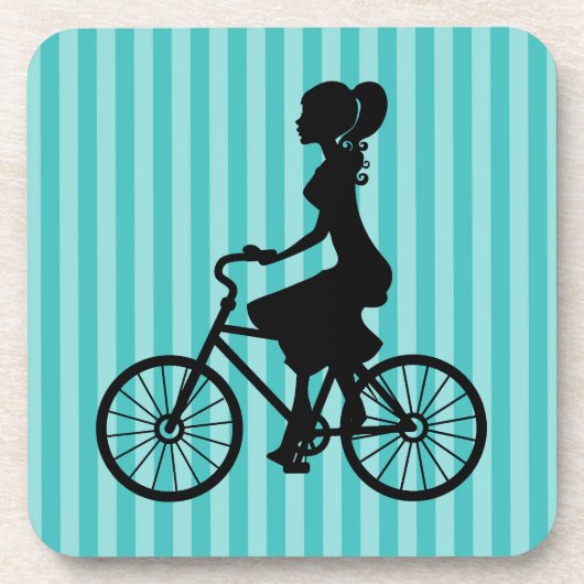 Retro Girl Cyclist Silhouette Getränkeuntersetzer (Vorderseite)