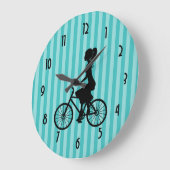 Retro Girl Cyclist Silhouette Große Wanduhr (Winkel)