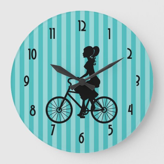 Retro Girl Cyclist Silhouette Große Wanduhr (Vorderseite)