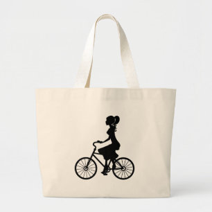 Retro Girl Cyclist Silhouette Jumbo Stoffbeutel