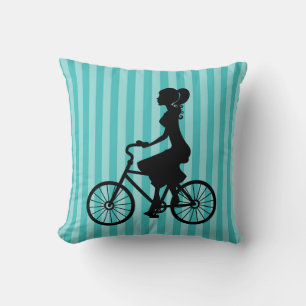 Retro Girl Cyclist Silhouette Kissen