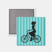 Retro Girl Cyclist Silhouette Magnet (Vorderseite/Rückseite)