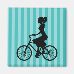 Retro Girl Cyclist Silhouette Magnet