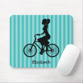 Retro Girl Cyclist Silhouette Mousepad (Mit Mouse)