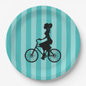 Retro Girl Cyclist Silhouette Pappteller (Vorderseite)