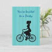 Retro Girl Cyclist Silhouette Party Einladung (Stehend Vorderseite)