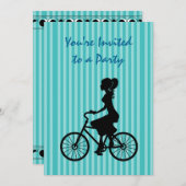 Retro Girl Cyclist Silhouette Party Einladung (Vorne/Hinten)
