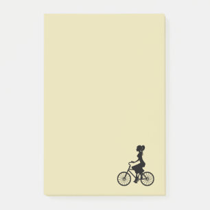 Retro Girl Cyclist Silhouette Post-it Klebezettel