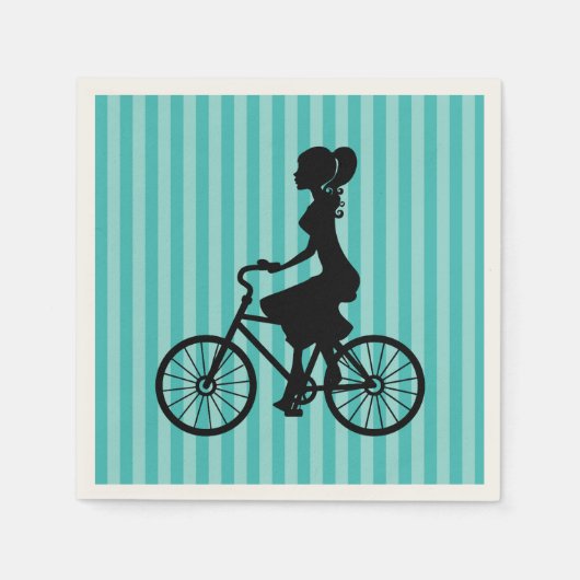 Retro Girl Cyclist Silhouette Serviette (Vorderseite)