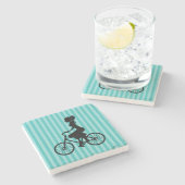 Retro Girl Cyclist Silhouette Steinuntersetzer (Seitenansicht)