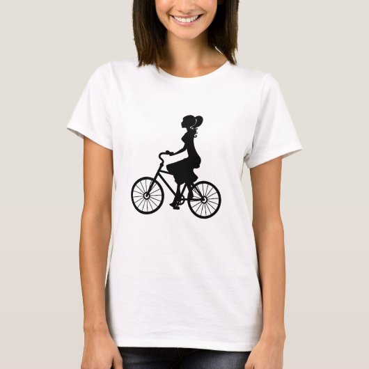 Retro Girl Cyclist Silhouette T-Shirt (Vorderseite)