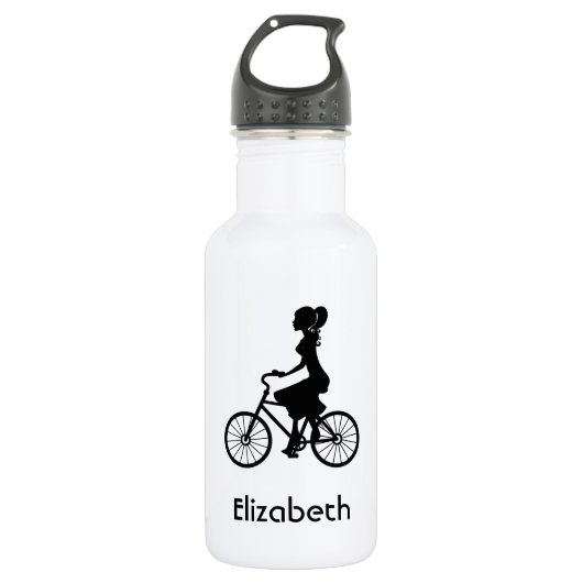 Retro Girl Cyclist Silhouette Trinkflasche (Vorderseite)