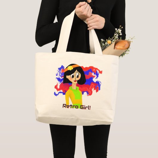 Retro Girl Medium Jumbo Tote Bag Jumbo Stoffbeutel (Vorderseite (Produkt))