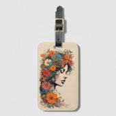 Retro Girl mit Blume im Haar Gepäckanhänger (Vorderseite Vertikal)