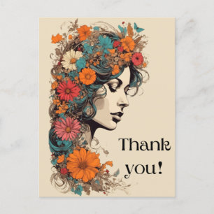 Retro Girl mit Blume im Haar Postcard Postkarte