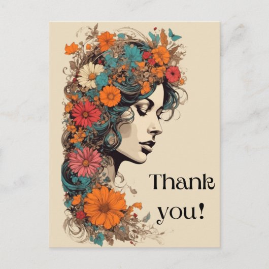 Retro Girl mit Blume im Haar Postcard Postkarte (Vorderseite)