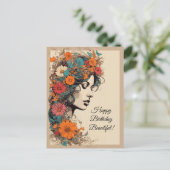 Retro Girl mit Blume im Haar Postkarte (Stehend Vorderseite)