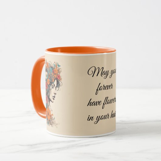 Retro Girl mit Blume im Haar Tasse (Vorderseite Links)