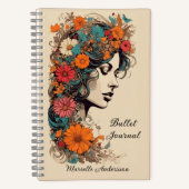 Retro Girl mit Blume in ihrem Haar Bullet Journal Notizblock (Vorderseite)