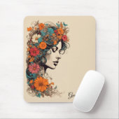 Retro Girl mit Blume in ihrem Haar Mousepad (Mit Mouse)