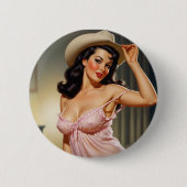 Retro Girl mit Cowboy Hat Button (Vorderseite)