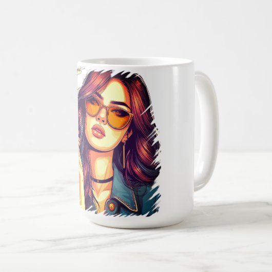 Retro Girl mit Sonnenbrille Kaffeetasse (VorderseiteRechts)