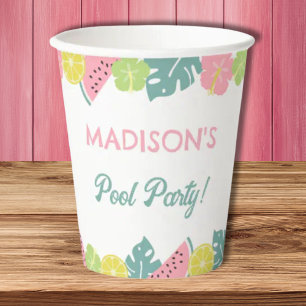 Retro Girl Pool Party Banner Pappbecher