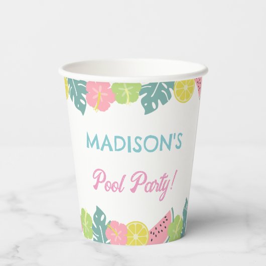 Retro Girl Pool Party Banner Pappbecher (Rückseite)