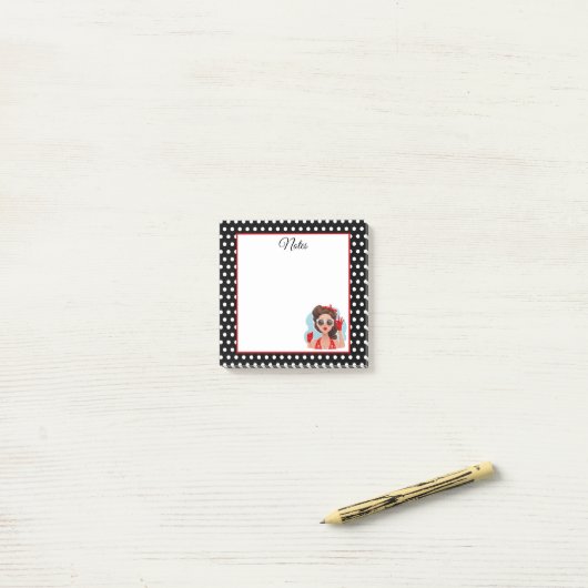 Retro Girl Post-it Klebezettel (Auf Schreibtisch)