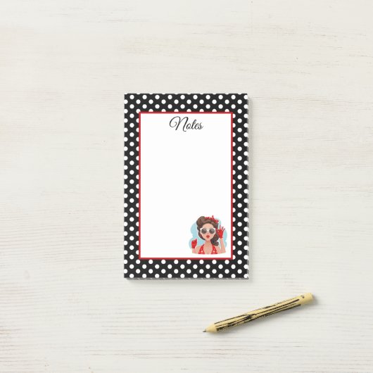 Retro Girl Post-it Klebezettel (Auf Schreibtisch)