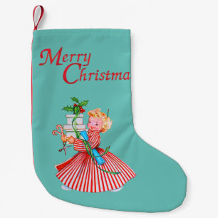 Retro Girl & Presents Frohe Weihnachten Kleiner Weihnachtsstrumpf