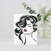 Retro Girl Red Lips Postkarte (Stehend Vorderseite)