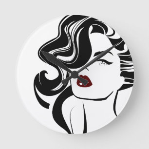 Retro Girl Red Lips Runde Wanduhr