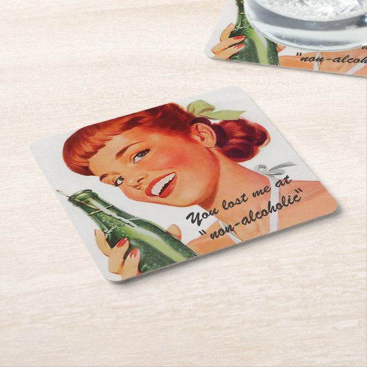 Retro Girl Soda Advert Custom Slogan Rechteckiger Pappuntersetzer (angewinkelt)