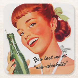 Retro Girl Soda Advert Custom Slogan Rechteckiger Pappuntersetzer