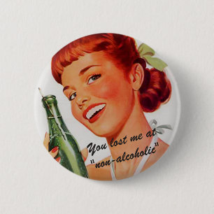 Retro Girl Soda Advert Slogan Button