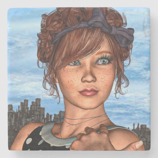 Retro Girl Steinuntersetzer (Vorderseite)