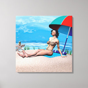 Retro Girl unter der Sonne Leinwanddruck