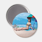 Retro Girl unter der Sonne Magnet (Vorderseite/Rückseite)