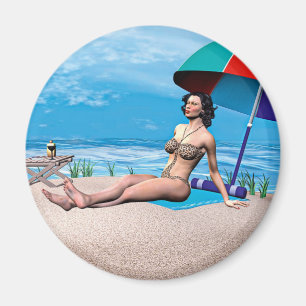 Retro Girl unter der Sonne Magnet