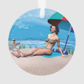 Retro Girl unter der Sonne Ornament (Rückseite)