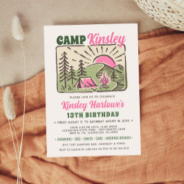 Retro-Girl-Wochenende Camp-Birthday-Einladung Einladung
