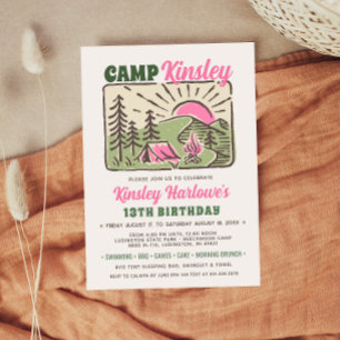 Retro-Girl-Wochenende Camp-Birthday-Einladung Einladung